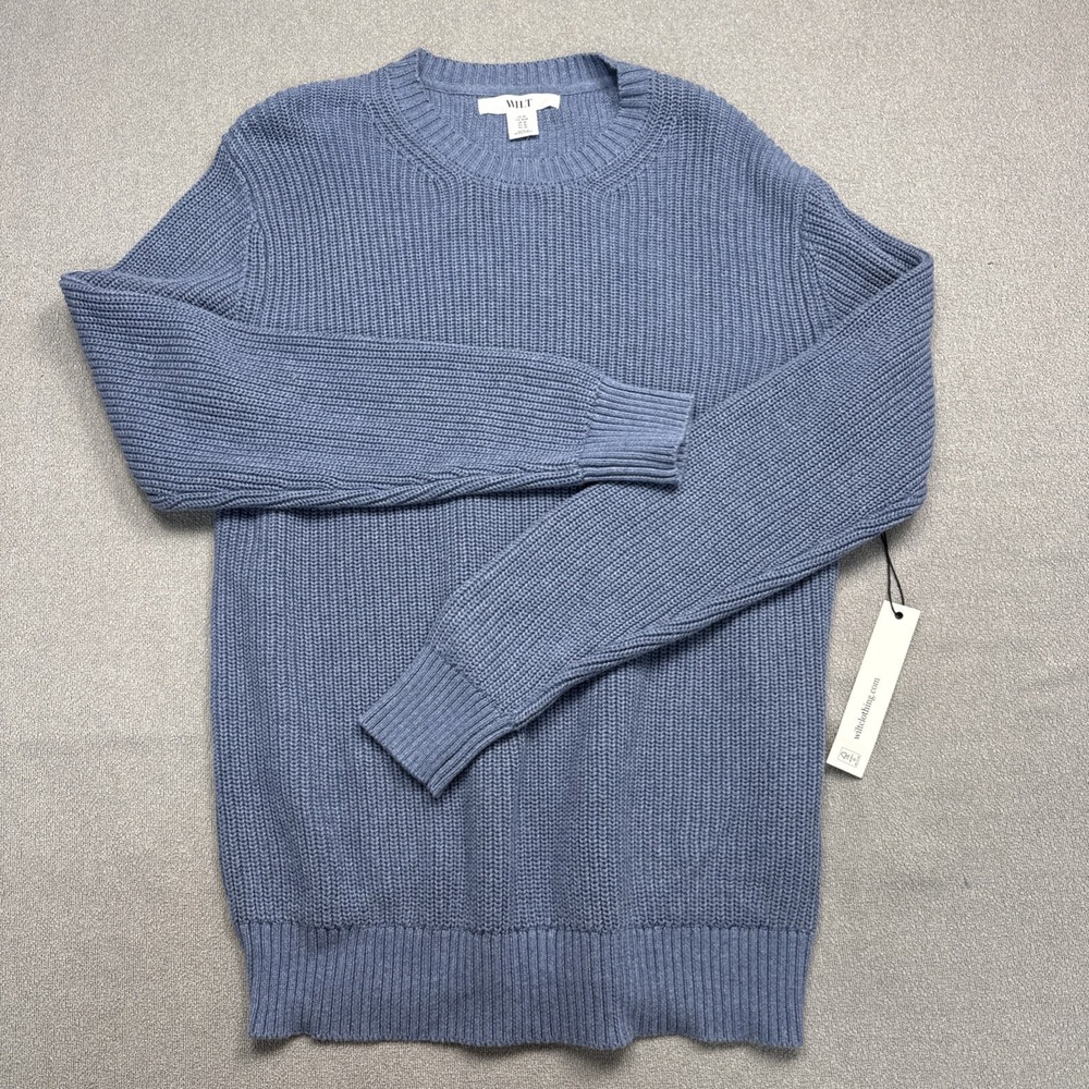 Wilt Textured Knit Sweater Medium Blue Cotton Crew Neck Unisex